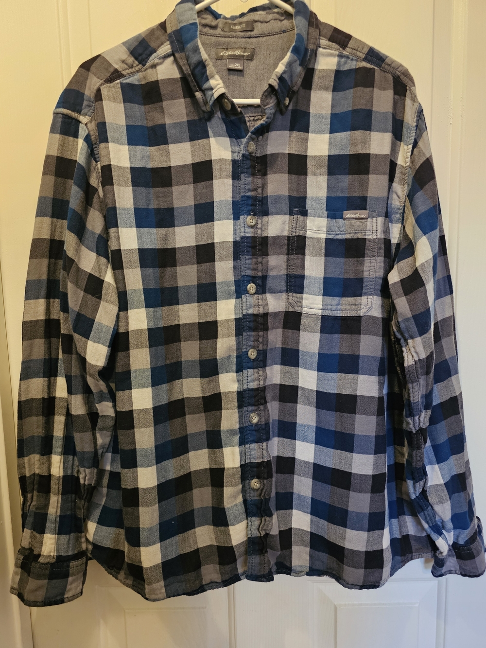 Eddie Bauer Men's Blue, Gray & Black Plaid Button-Down Shirt